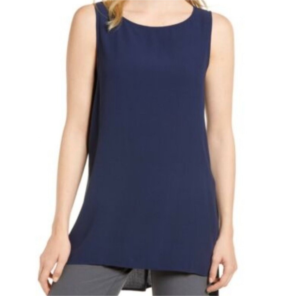 Eileen Fisher System Midnight Georgette Crepe Silk Shell Tank Top Petite S PS